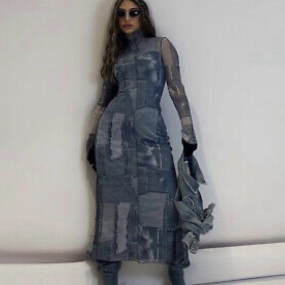 Zara Dresses | tulle denim Blue Patchwork Dress